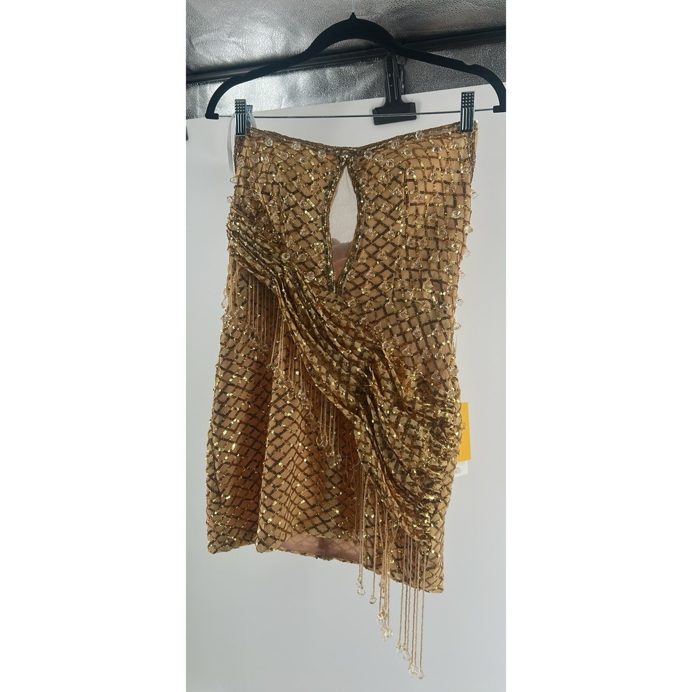 NWT Couture Lee Strapless Gold Sequin & Bead Mini Homecoming Party Dress Size 12